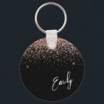 Girly Black Rose Gold Blush Pink Glitter Monogram Key Ring<br><div class="desc">Black and Rose Gold - Blush Pink Sparkle Glitter Script Monogram Name Keychains (Key Chain). This makes the perfect sweet 16 birthday,  wedding,  bridal shower,  anniversary,  baby shower or bachelorette party gift for someone that loves glam luxury and chic styles.</div>