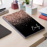 Girly Black Rose Gold Blush Pink Glitter Monogram Notebook<br><div class="desc">Black and Rose Gold - Blush Pink Sparkle Glitter Script Monogram Name Spiral Notebook Planner. This makes the perfect sweet 16 birthday,  wedding,  bridal shower,  anniversary,  baby shower or bachelorette party gift for someone that loves glam luxury and chic styles.</div>