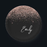 Girly Black Rose Gold Blush Pink Glitter Monogram Paper Plate<br><div class="desc">Black and Rose Gold - Blush Pink Sparkle Glitter Monogram Name and Initial Party Plates. This makes the perfect sweet 16 birthday,  wedding,  bridal shower,  anniversary,  baby shower or bachelorette party gift for someone that loves glam luxury and chic styles.</div>
