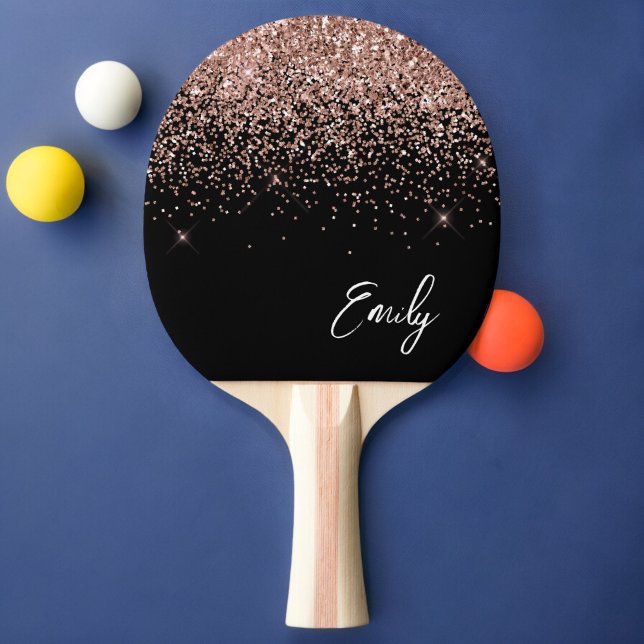 Girly Black Rose Gold Blush Pink Glitter Monogram Ping Pong Paddle (Creator Uploaded)
