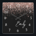 Girly Black Rose Gold Blush Pink Glitter Monogram Square Wall Clock<br><div class="desc">Girly Black and Rose Gold - Blush Pink Sparkle Glitter Script Monogram Name Clock. This makes the perfect sweet 16 birthday,  wedding,  bridal shower,  anniversary,  baby shower or bachelorette party gift for someone that loves glam luxury and chic styles.</div>