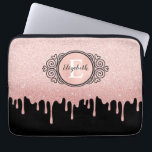Girly Black Rose Gold Glitter Drips Monogram Laptop Sleeve<br><div class="desc">A girly black and rose gold glitter drips laptop sleeve with an elegant scroll monogram. Personalize it for yourself or for a gift! Designed for you by Blackberry Boulevard.</div>