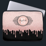 Girly Black Rose Gold Glitter Drips Monogram Laptop Sleeve<br><div class="desc">A girly black and rose gold glitter drips laptop sleeve with an elegant scroll monogram. Personalize it for yourself or for a gift! Designed for you by Blackberry Boulevard.</div>