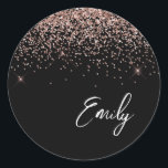 Girly Black Rose Gold Monogram Glam Name Classic Round Sticker<br><div class="desc">Girly Black and Rose Gold - Blush Pink Faux Foil Metallic Sparkle Glitter Brushed Metal Monogram Name and Initial Paper Party Sticker Address Labels. This makes the perfect sweet 16 birthday,  wedding,  bridal shower,  anniversary,  baby shower or bachelorette party gift for someone that loves glam luxury and chic styles.</div>