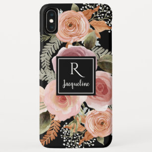 Girly Black Watercolor Floral BOHO Greenery Name Case-Mate iPhone Case
