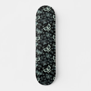 Girly Black & White Butterfly Pattern Skateboard 