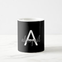 Girly Black White Modern Monogram Name