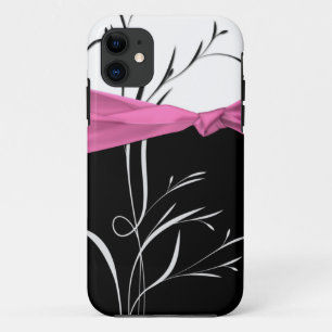 Girly Black, White Swirls Pink Ribbon iPhone5 Case-Mate iPhone Case