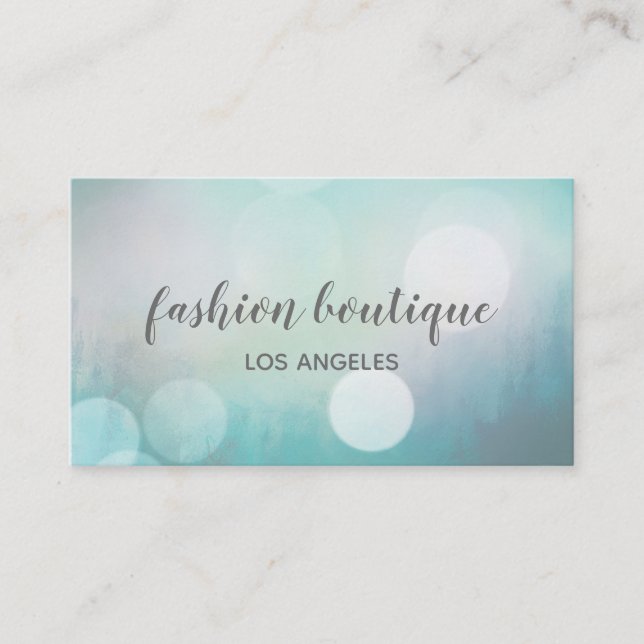 Girly Blue Bokeh Glitter Modern Fashion & Beauty Business Card (Front)