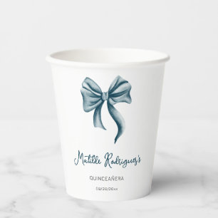 Girly Blue Bow Quinceanera Party Paper Cups