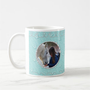 Girly Blue Faux Sparkly Two Photo Heart Accent Coffee Mug