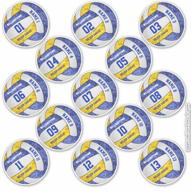 girly blue gold volleyball player names set of 13 (Front)