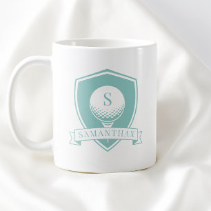 Girly Blue Green Modern Name Initial Monogram Coffee Mug