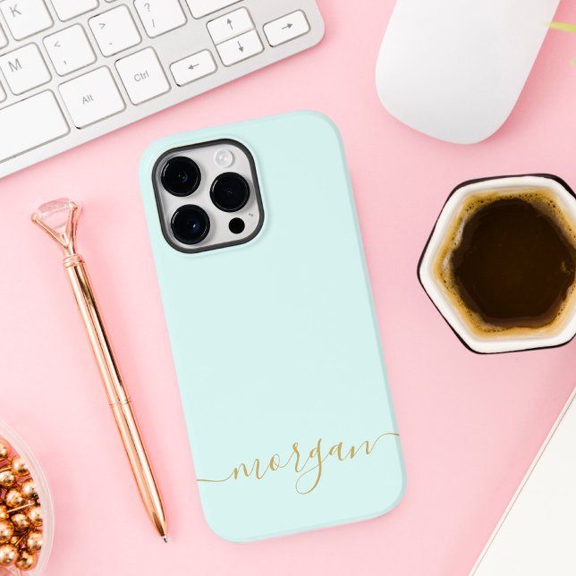 Girly Blue Monogram Modern Script Personalised Cas Case-Mate iPhone Case (Creator Uploaded)