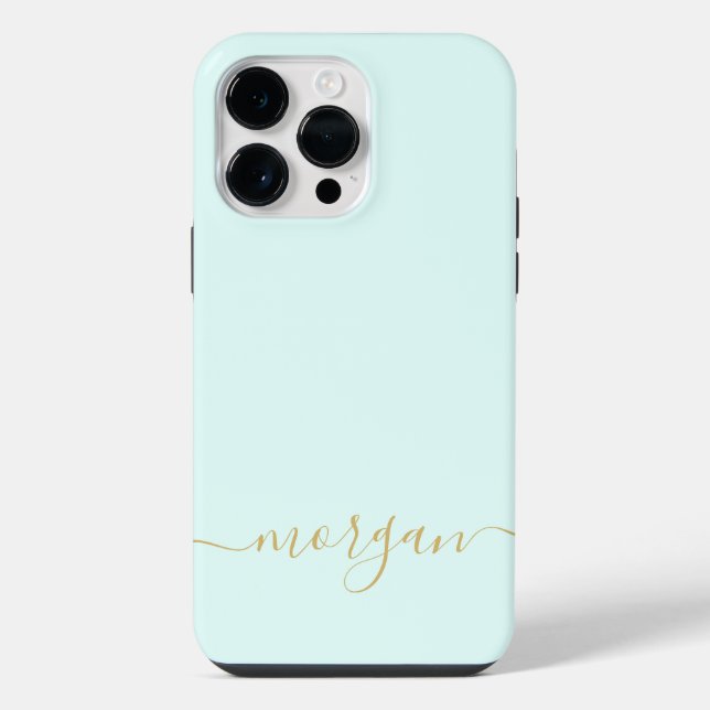 Girly Blue Monogram Modern Script Personalised Cas iPhone Case (Back)