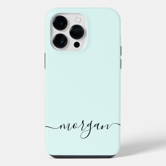 Girly Blue Monogram Modern Script Personalised iPhone Case (Back)
