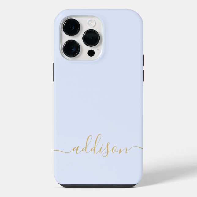 Girly Blue Monogram Modern Script Personalised iPhone Case (Back)