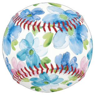 Girly Blue Pink Floral Softball