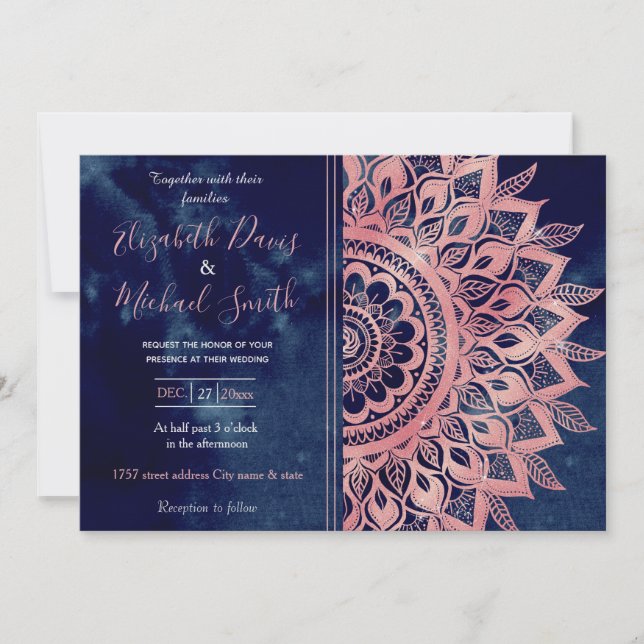 Girly Blue Pink Mandala Floral  Invitation (Front)