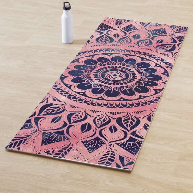 Girly Blue Pink Mandala Floral Yoga Mat (In Situ)