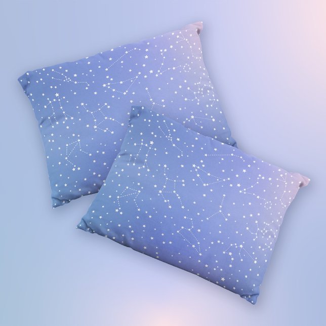 Girly Blue Pink Space Stars Astrology Pillowcase (Mockup of 2 pillows)