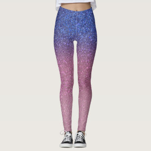 Girly Blue Pink Sparkly Glitter Ombre Gradient Leggings