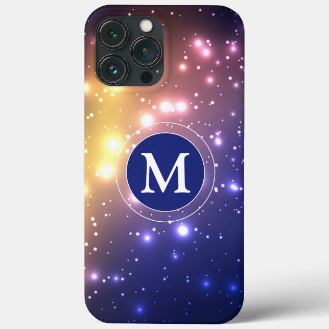 Girly Blue Pink Yellow Glow Sparkly Monogram Case-Mate iPhone Case (Back)