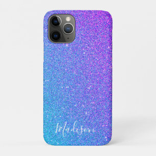 Girly Blue Purple Glitter Sparkle Ombre Name Case-Mate iPhone Case
