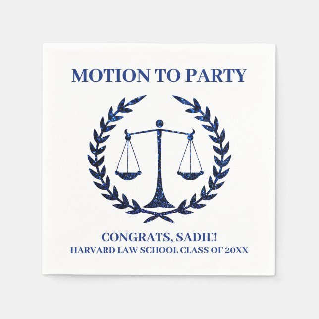 Girly Blue Sparkle Law School Graduation Napkin (Front)