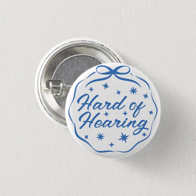 Girly Blue Whimsical Doodle Bow Hard of Hearing 3 Cm Round Badge (Front & Back)