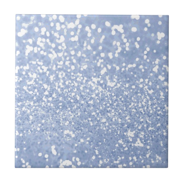Girly Blue White Abstract Glitter Photo Print Tile (Front)
