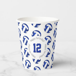 girly blue white volleyballs birthday party paper cups