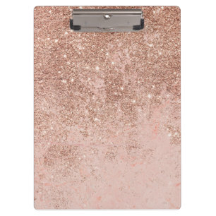 Girly blush coral faux rose gold glitter marble clipboard