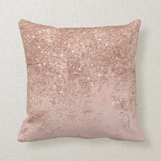 Girly blush coral faux rose gold glitter marble cushion