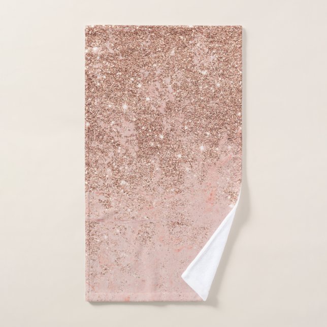 Girly blush coral faux rose gold glitter marble hand towel (Hand Towel)