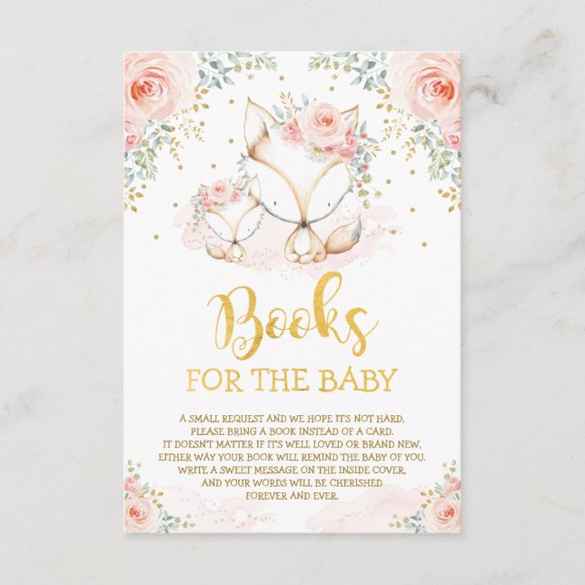 Girly Blush Floral Fox Mummy & Cub Books for Baby Enclosure Card (Front)