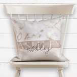 Girly Blush Marble Rose Gold Script Name Monogram Cushion<br><div class="desc">A trendy, girly design featuring faux rose gold marble and shimmer textures, personalised with the girl's name twice over a faux brushed rose gold stripe: first in elegant all cap text, then, in modern, hand lettered script typography. A beautiful design sure to please, and the same on both front and...</div>