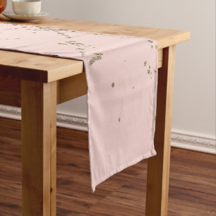 Girly Blush Pink and Gold Glitter Ombre Short Table Runner
