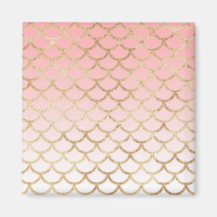 Girly Blush Pink and Gold Mermaid Glitter Sparkles Magnet