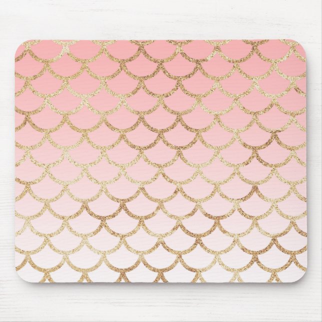 Girly Blush Pink and Gold Mermaid Glitter Sparkles Mouse Pad (Front)