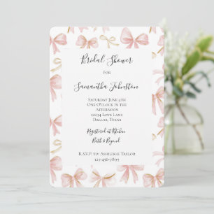 Girly Blush Pink Bows Bridal Shower Invitation