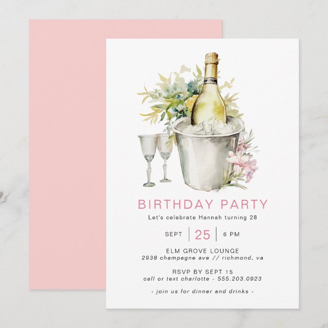 Girly Blush Pink | Casual Champagne Adult Birthday Invitation (Front/Back)