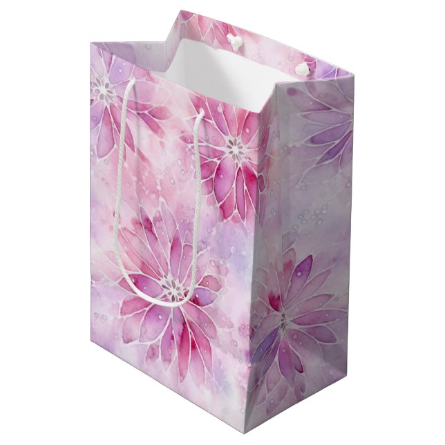 Girly Blush Pink Chic Lavender Floral Birthday Medium Gift Bag (Front Angled)