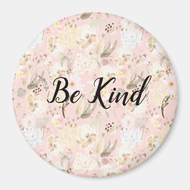 Girly Blush Pink Cream White Floral Magnet (Front)