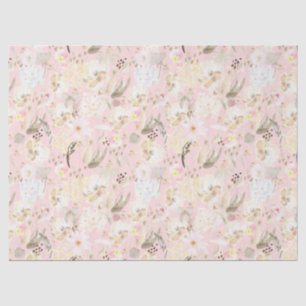 Girly Blush Pink Cream White Floral Tissue Paper