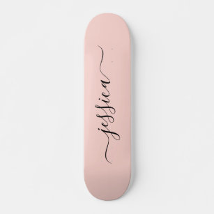 Girly blush pink elegant script name skateboard