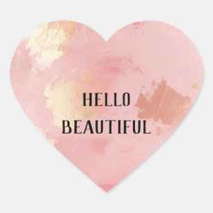 Girly Blush Pink Glam Gold Heart Sticker