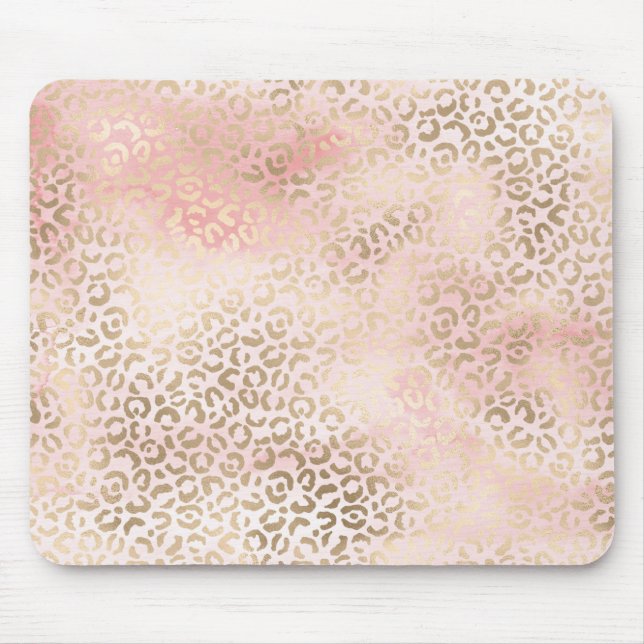 Girly Blush Pink Glam Gold Leopard Print Mouse Pad (Front)