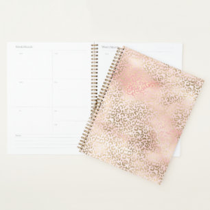 Girly Blush Pink Glam Gold Leopard Print Planner