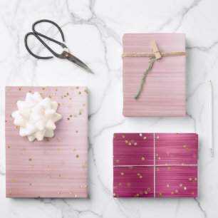 Girly Blush Pink Glam Gold Sparkle Confetti  Wrapping Paper Sheet